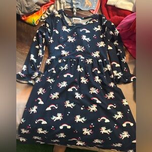 Bluberi Girls Unicorn Print Dress Ruffle Sleeve Sleeves SZ 6